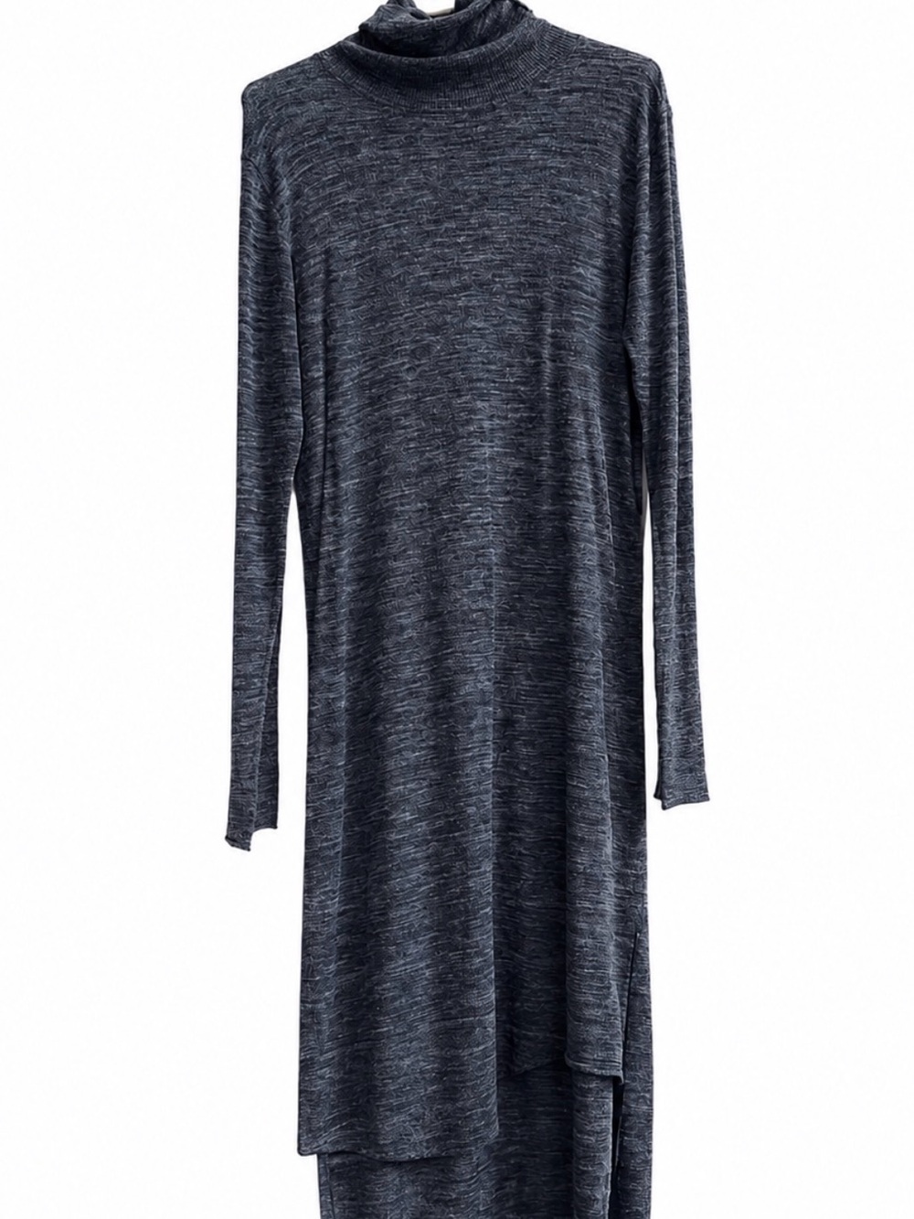 Zara - Long Sleeve Heathered Tunic Turtleneck Dress Charcoal Gray